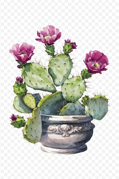 PSD a drawing of a cactus with a pot of flowers and a picture of a cactus