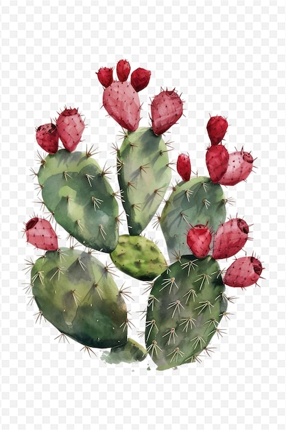 PSD a drawing of a cactus with red flowers