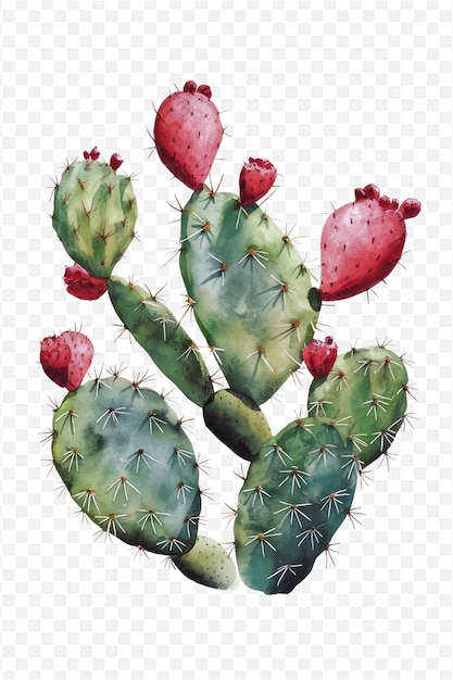 PSD a drawing of a cactus with red flowers