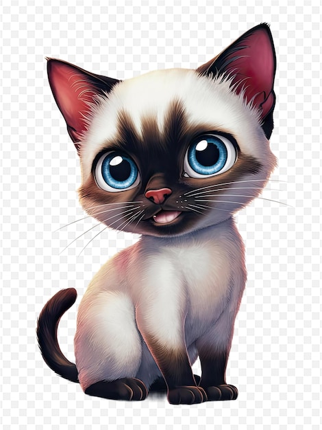 a drawing of a cat with blue eyes and a pink nose