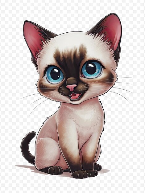 a drawing of a cat with blue eyes and a pink nose