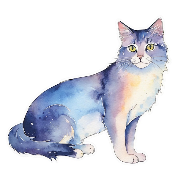 PSD a drawing of a cat with a blue and purple body and a yellow eyes