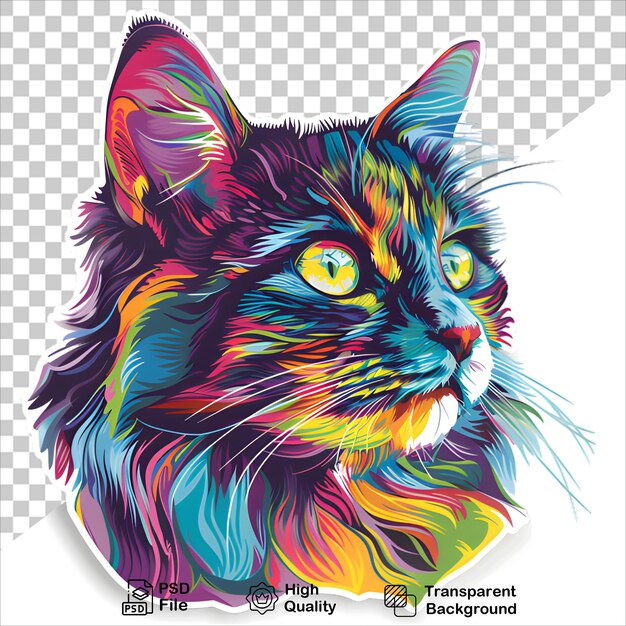 a drawing of a cat with a colorful background