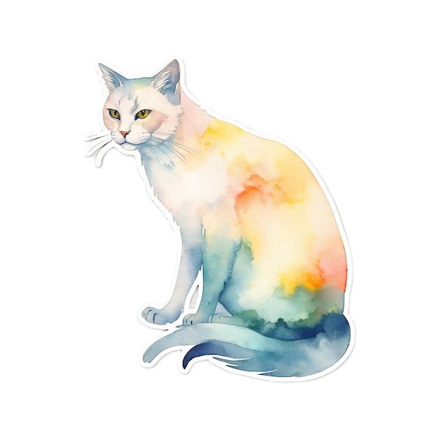 a drawing of a cat with a colorful background