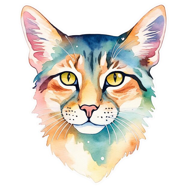 PSD a drawing of a cat with a colorful face and the words  cat