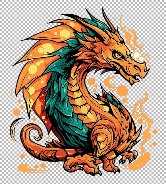 Drawing of a dragon on a transparent background Tshirt template