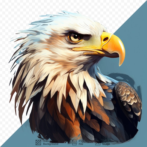 a drawing of an eagle with a blue background.