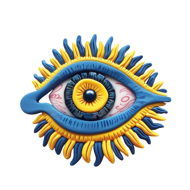 a drawing of an eye with a yellow and blue eye