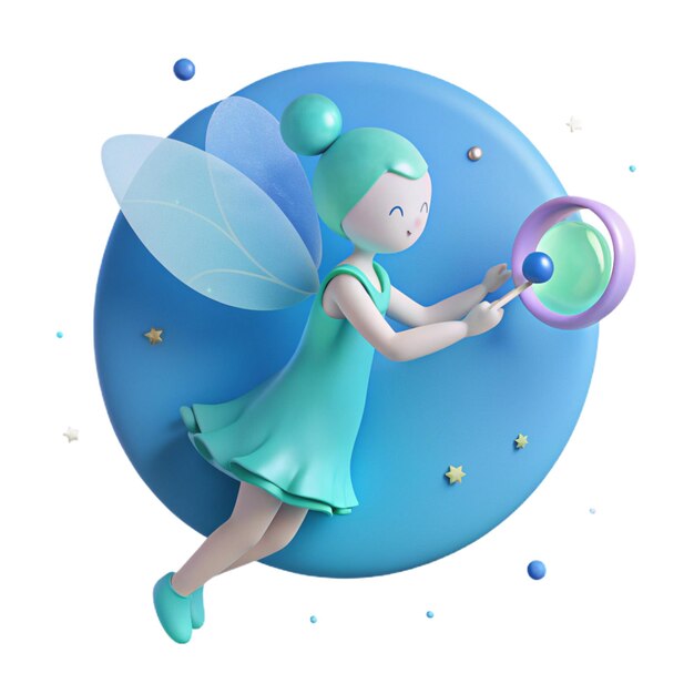 PSD a drawing of a fairy with a blue dragonfly on it