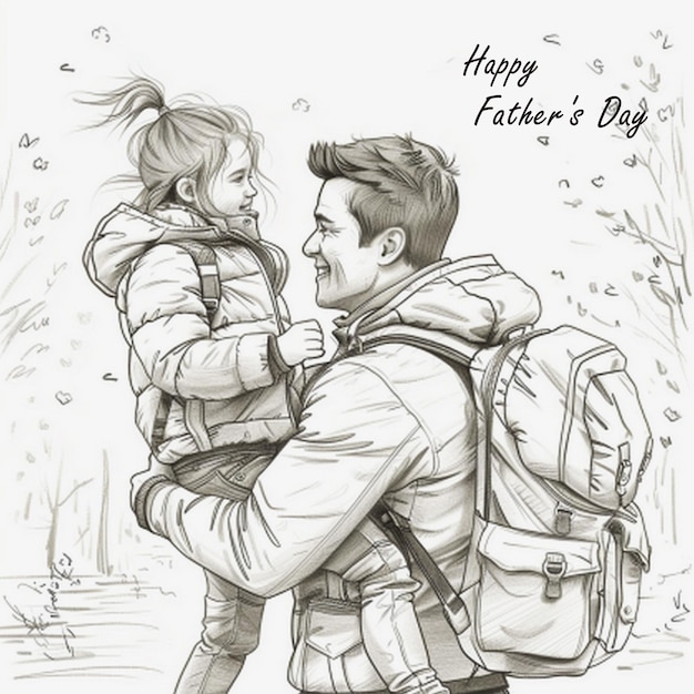 PSD a drawing of a father and daughter with the words happy fathers day on it