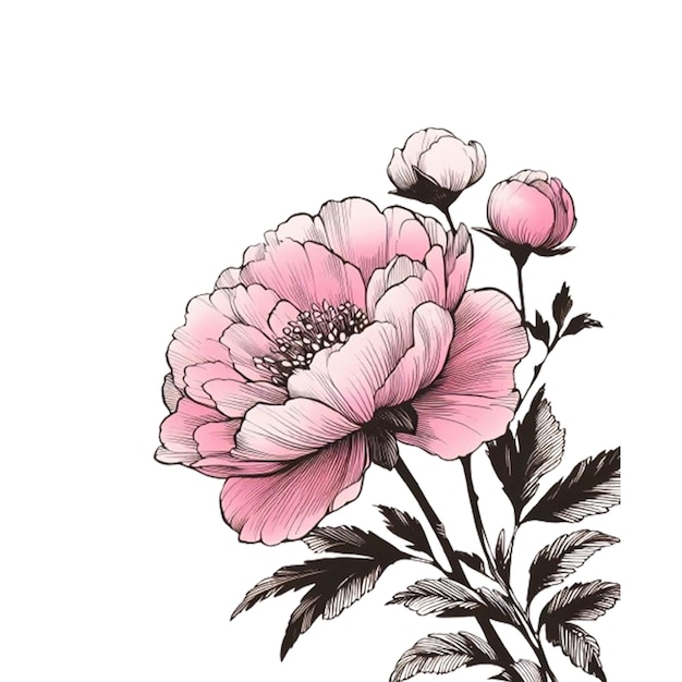 PSD a drawing of a flower with the word  peonies  on it