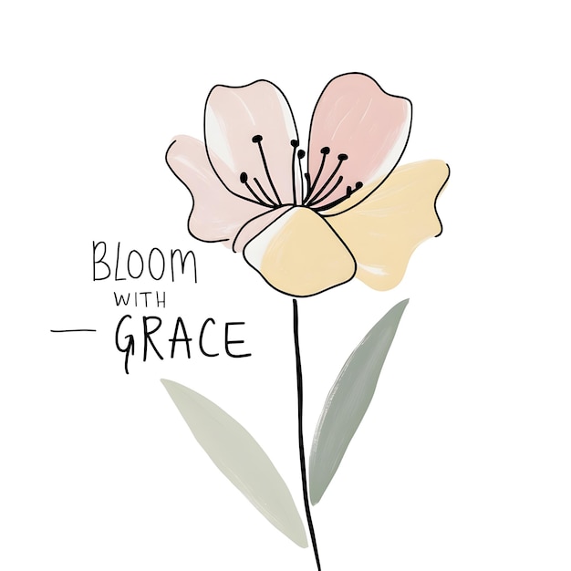 a drawing of a flower with the words bloom with a grace pastel color