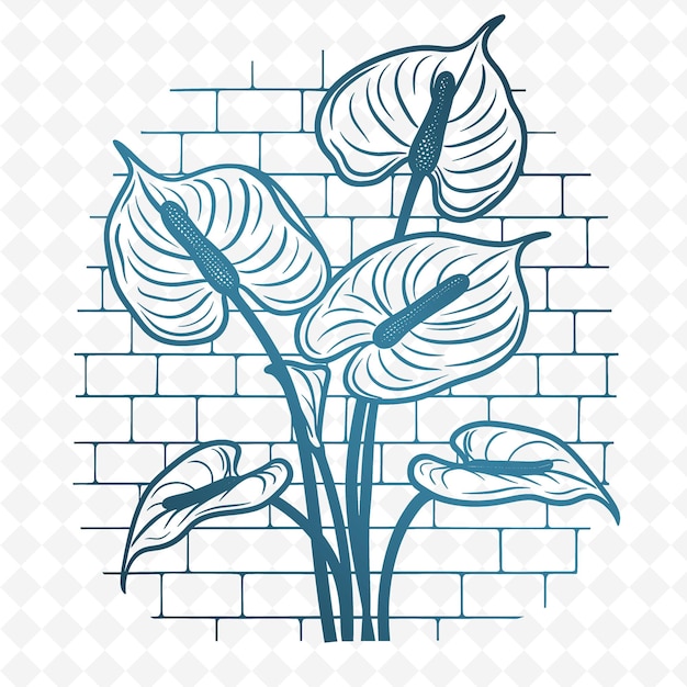 a drawing of flowers on a brick wall with a white brick wall