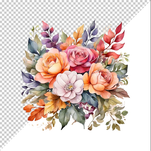 a drawing of flowers and leaves on a transparent background