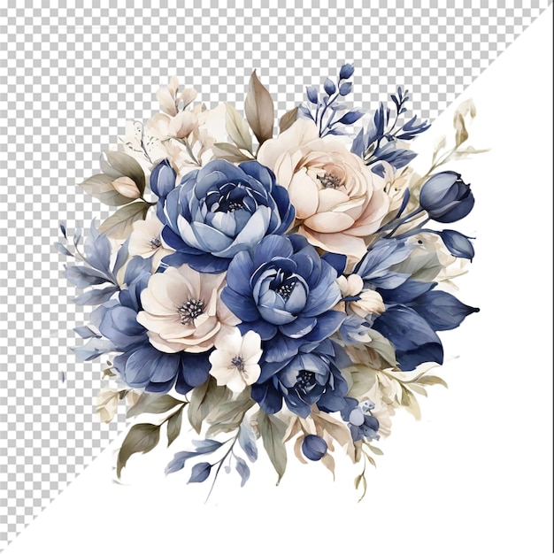 a drawing of flowers and a picture of blue and white roses