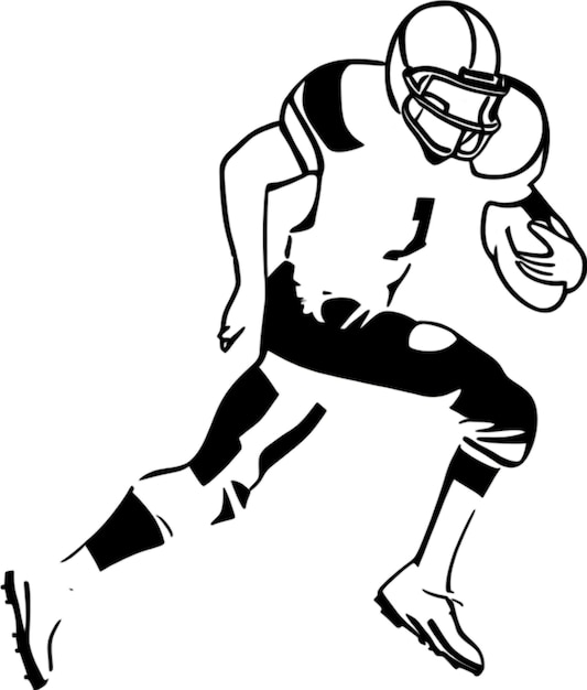 a drawing of a football player with a ball in his hand