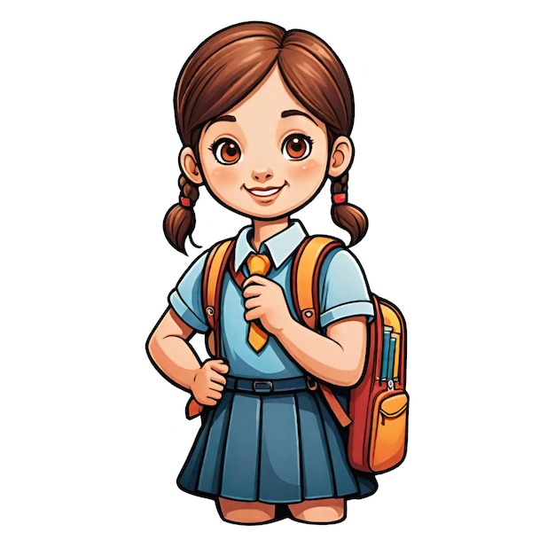 PSD a drawing of a girl with a backpack and a book called a school