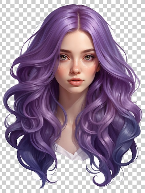 a drawing of a girl with purple hair