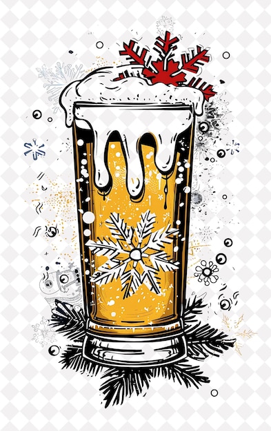 a drawing of a glass of beer with a santa hat on it