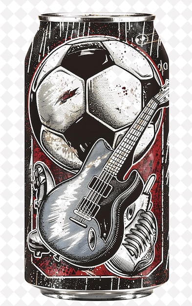 a drawing of a guitar and a soccer ball