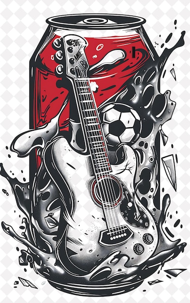 a drawing of a guitar that has a soccer ball on it