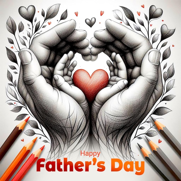 a drawing of a heart and Fathers and sons or daughters hands that says fathers day on it