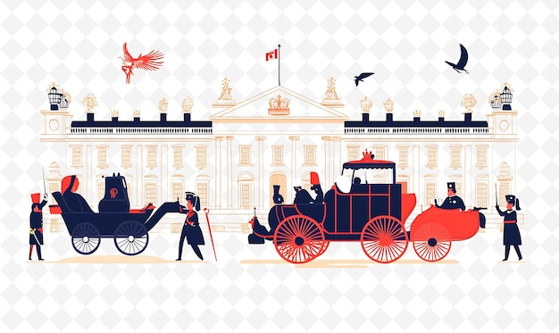 a drawing of a horse and carriage with a horse and carriage in front of the white house