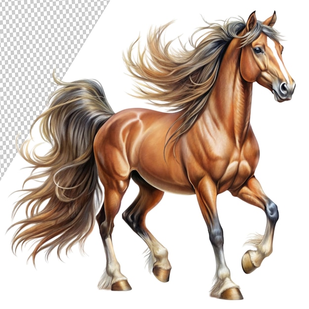 PSD a drawing of a horse with a long mane on transparent background