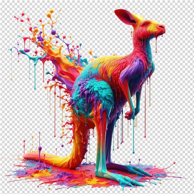 a drawing of a kangaroo with colored and colored paint on it