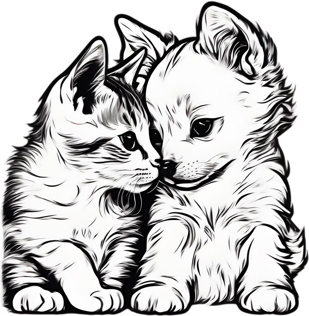 a drawing of a kitten and a kitten that is black and white