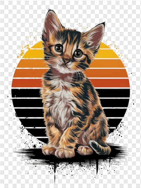 a drawing of a kitten with a yellow and orange background