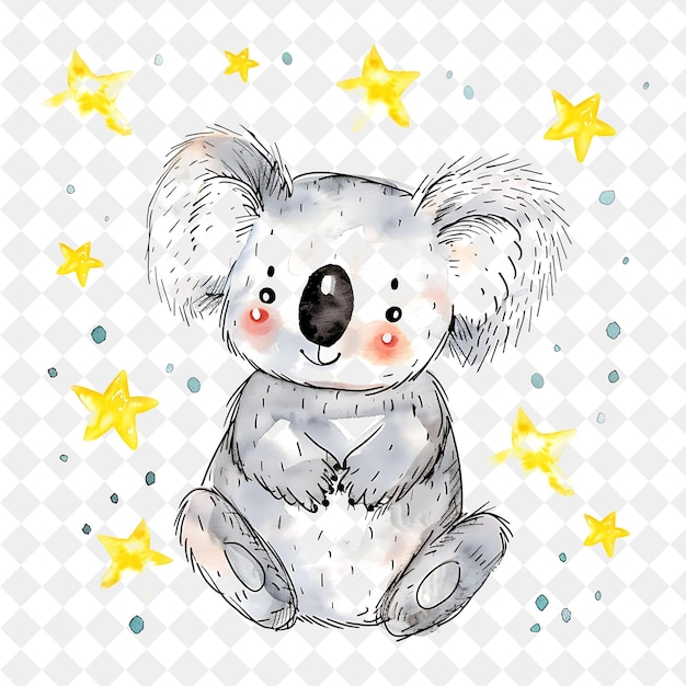 PSD a drawing of a koala with stars and a grumpy background