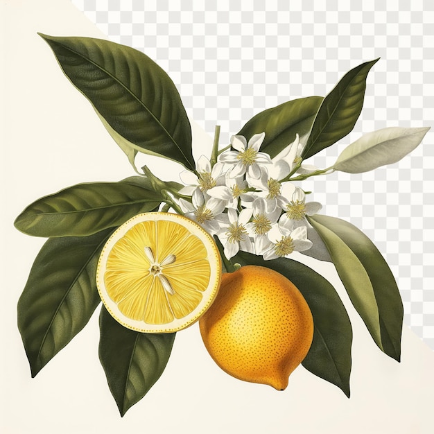 a drawing of a lemon and a lemon on a white background