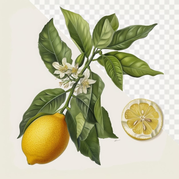 a drawing of a lemon and a lemon on a white background