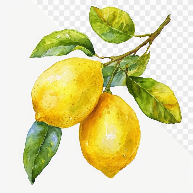 PSD a drawing of a lemon tree with leaves and a lemon