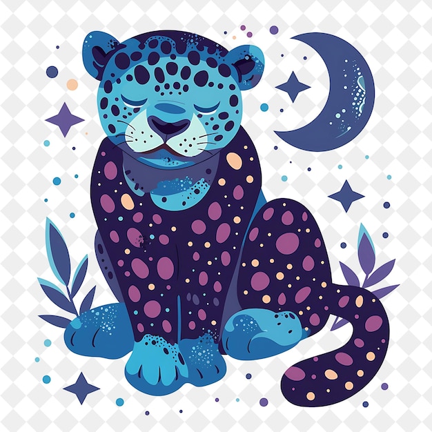 a drawing of a leopard with a moon and stars