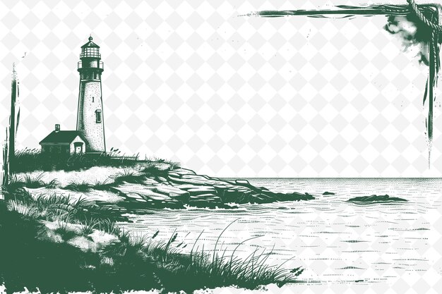 a drawing of a lighthouse by the sea