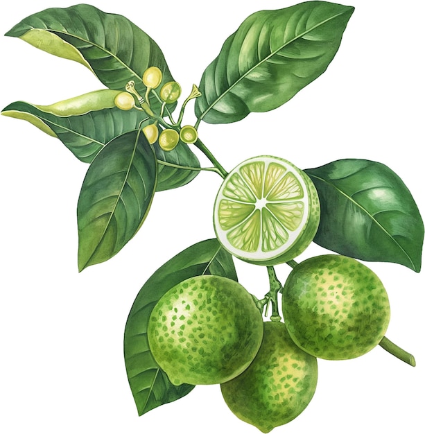 A drawing of a lime with leaves