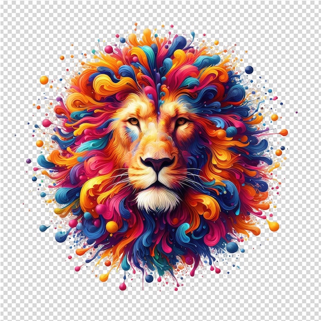 a drawing of a lion head with multicolored colors on a transparent background