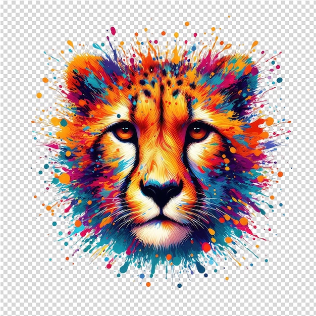 a drawing of a lion with colorful spots and a multicolored background