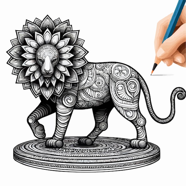 PSD a drawing of a lion with a pencil in it