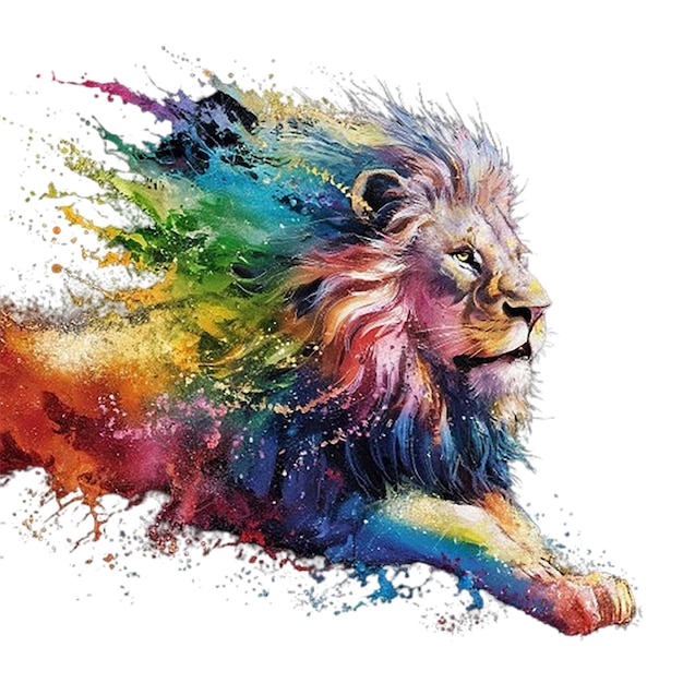 PSD a drawing of a lion with a rainbow colors on it