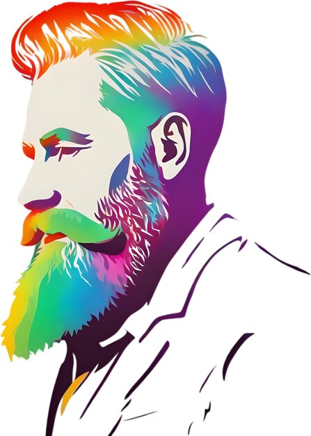 a drawing of a man with a rainbow colored beard