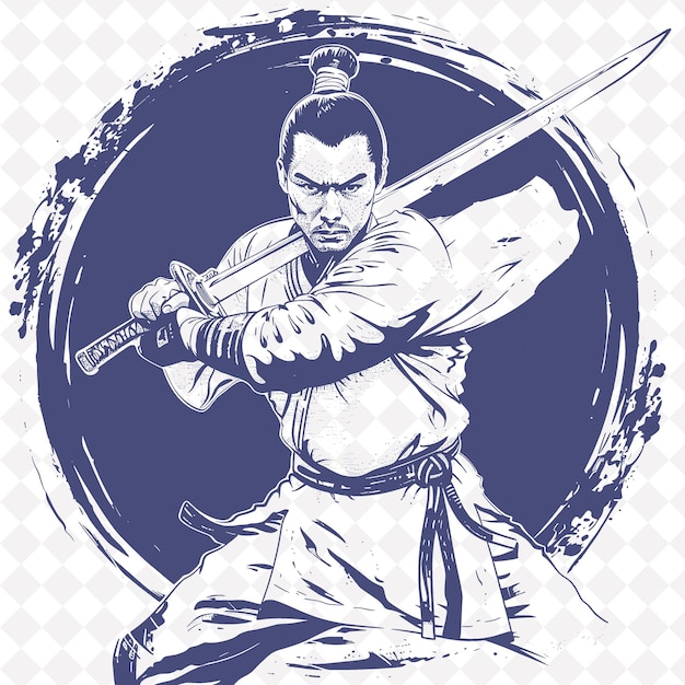 PSD a drawing of a man with a sword and the word quot samurai quot on it