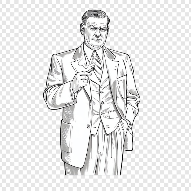 a drawing of a man with a tie on a transparent background