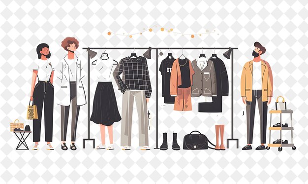 PSD a drawing of a man and a woman looking at a clothes rack