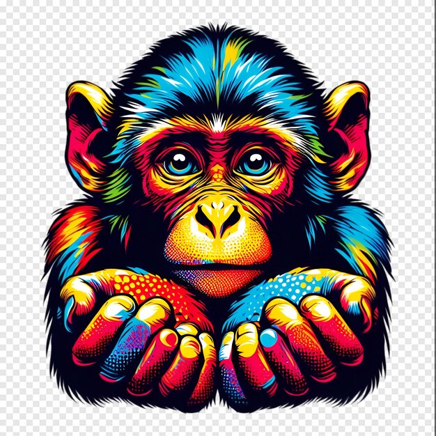 PSD a drawing of a monkey with a rainbow colored background