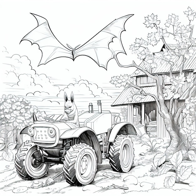 PSD a drawing of a monster on a tractor with a bat on it