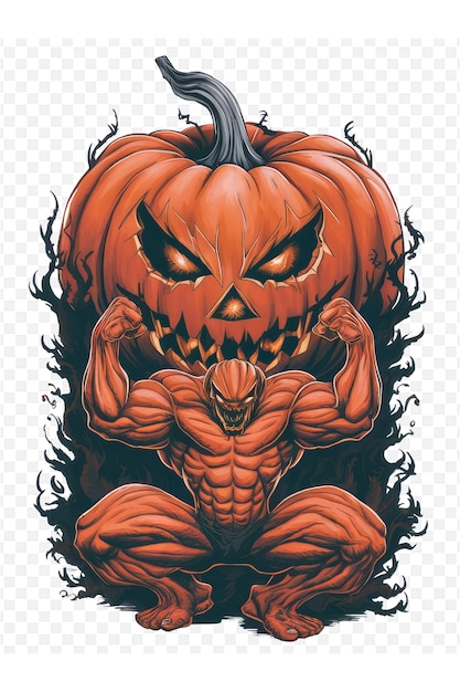 a drawing of a monster with a pumpkin on his face