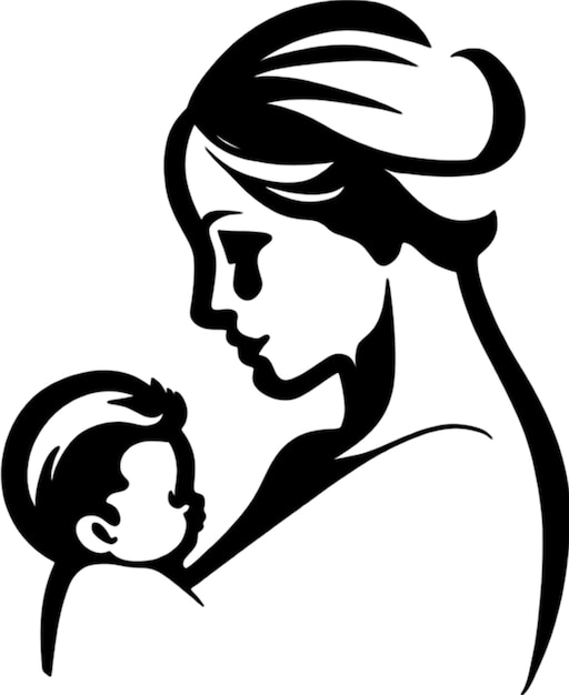 PSD a drawing of a mother and baby with a baby on the back